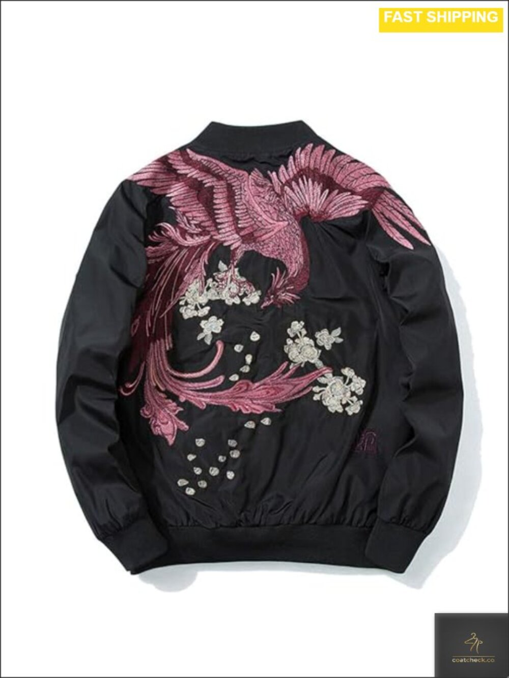 Men's Black Bomber Jacket Phoenix Hand Embroidery Hip Hop Streetwear